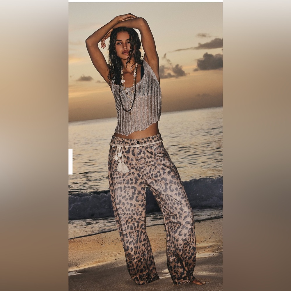 free people we the free leopard good luck barrel jeans size 28
